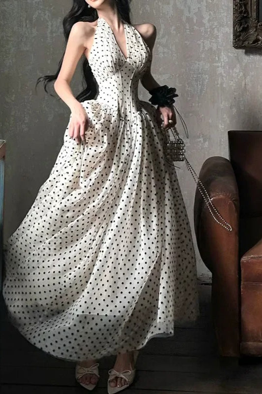 VNeck Polka Dot Maxi Dress