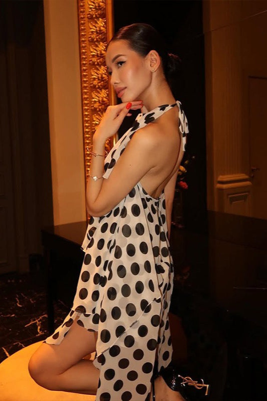 White Polka Dot Halter Sleeveless Maxi Dress 2