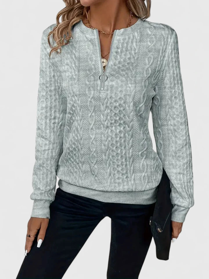 Quarter Zip Cable Knit Textured Long Sleeve Sweater