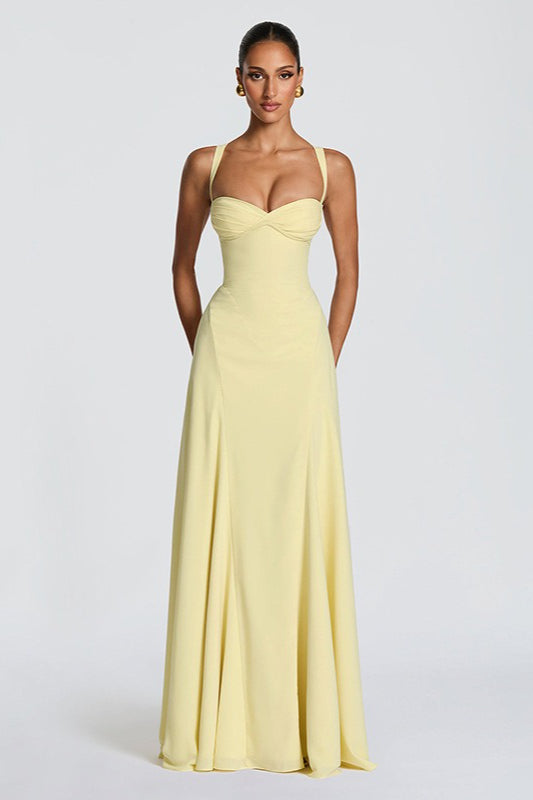 Solid Low Cut Strappy Cross Back Party Dress