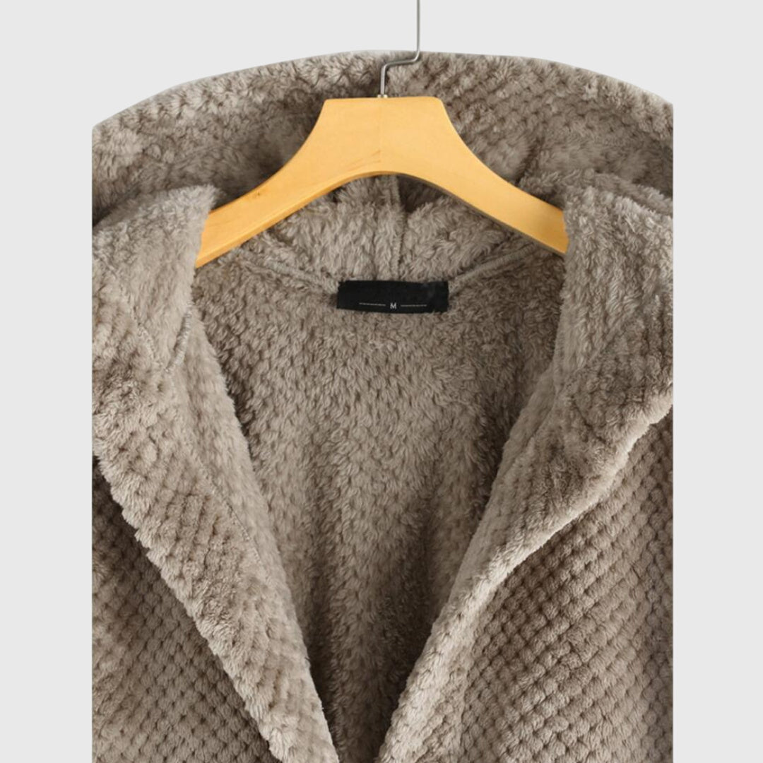 Hooded Fleece Button Front Long Sleeve High-Low Jacket