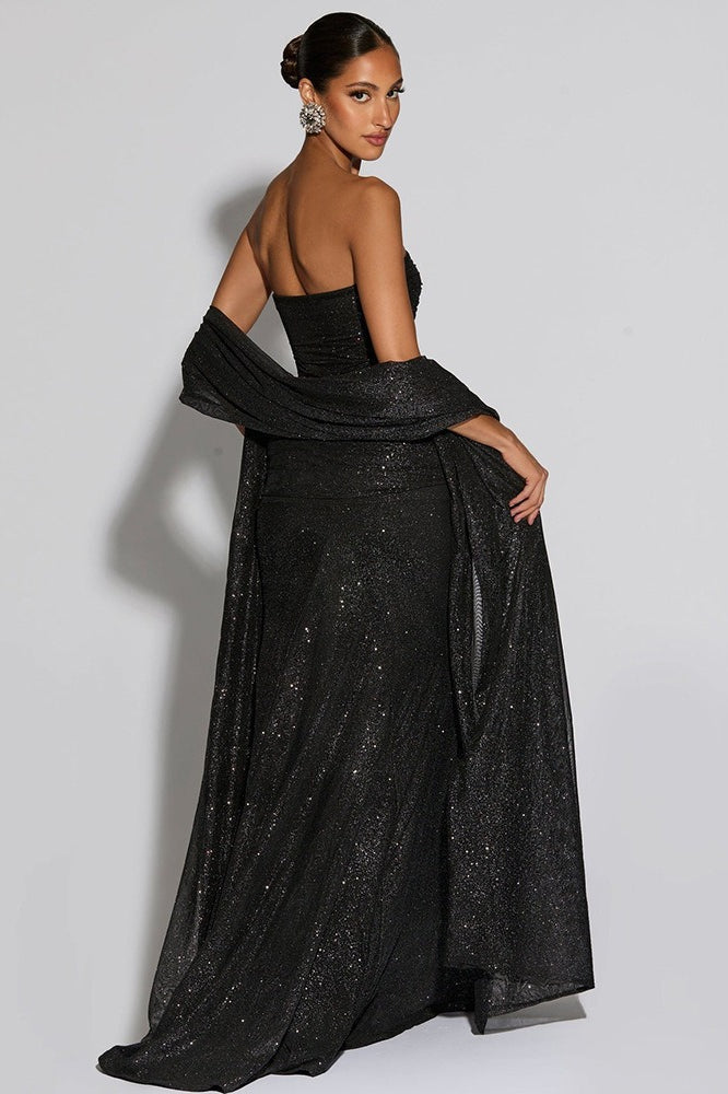Silver-Foil Strapless Slim-Fit Party Dress