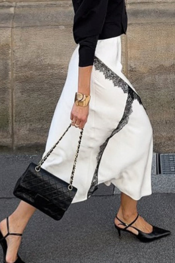 Colorblock Lace Bodycon Skirt