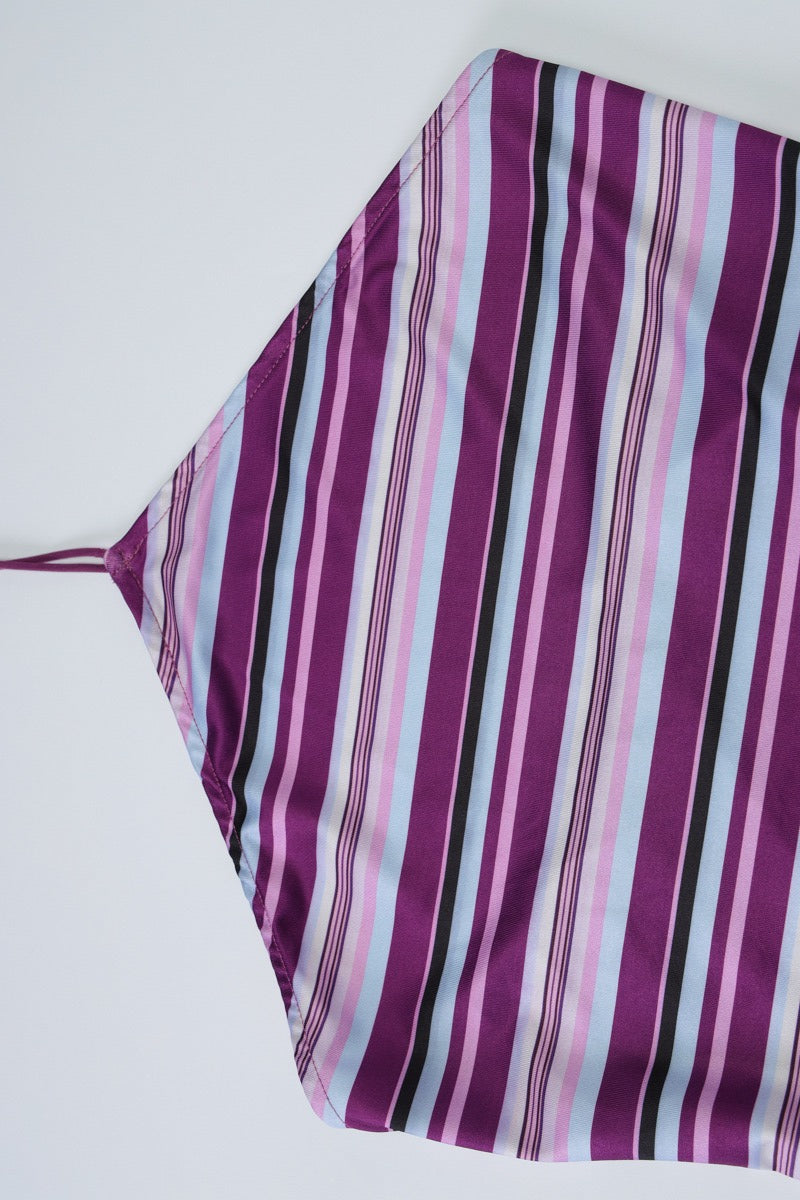 Purple Halter Neck Horizontal Diagonal Stripe Chevron Maxi Dress 6