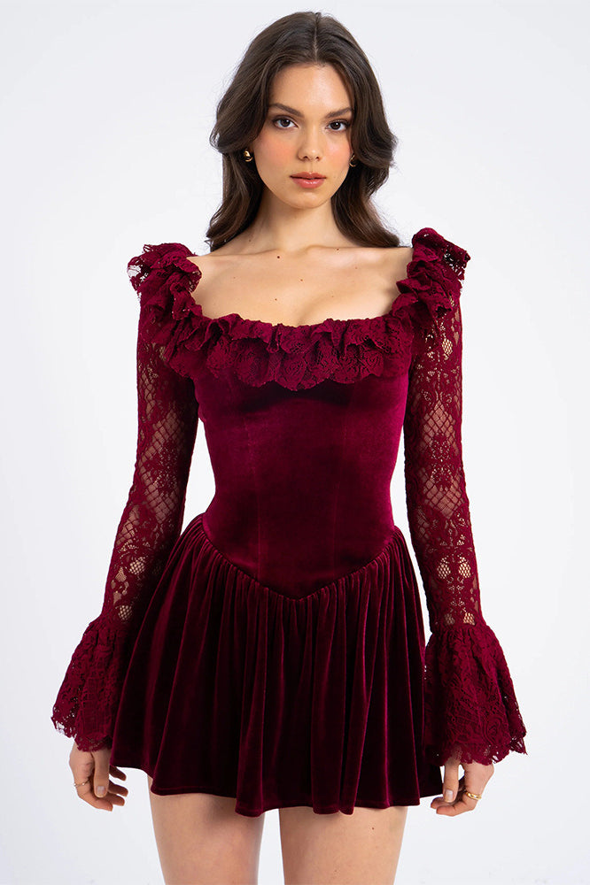 Red Velvet Bell Sleeve Bodycon Dress 3