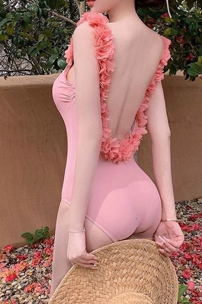 Chic Floral Printed Low Back One Piece Swimsuit