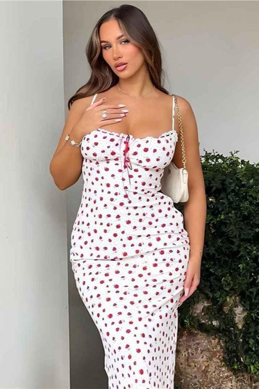 Lace Patchwork Spaghetti Strap Long Floral Dress