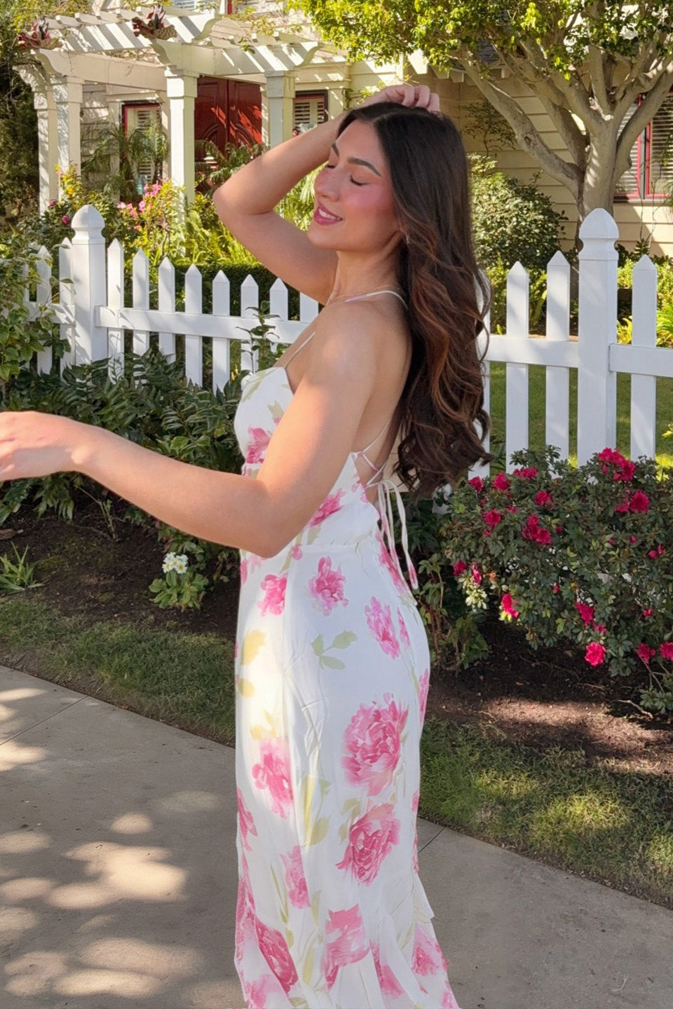 Floral Print Tie Back Vacation Maxi Slip Dress