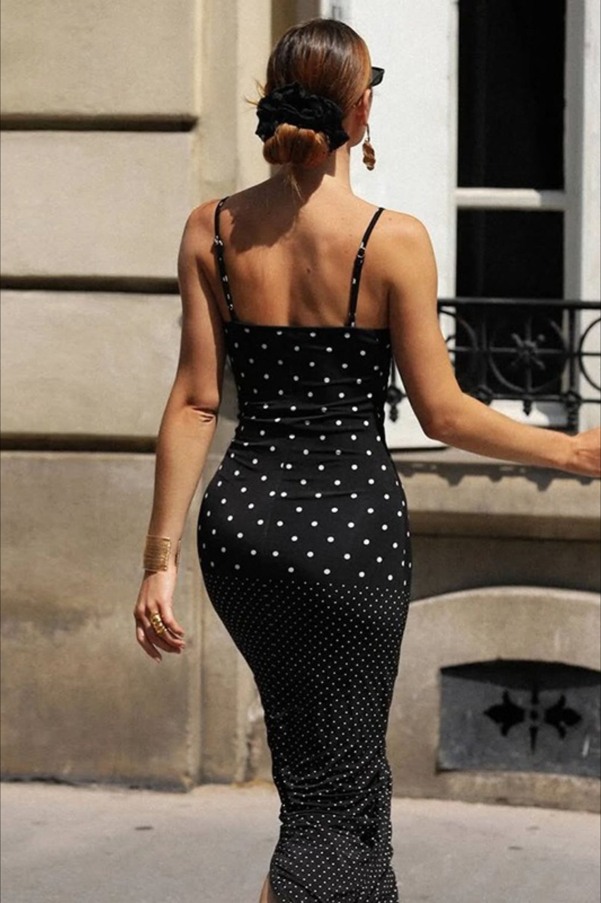 Retro Polka Dot Long Body Hugging Slip Dress