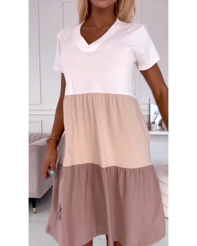 V-Neck Short Sleeve Tiered Babydoll Mini Dress 7
