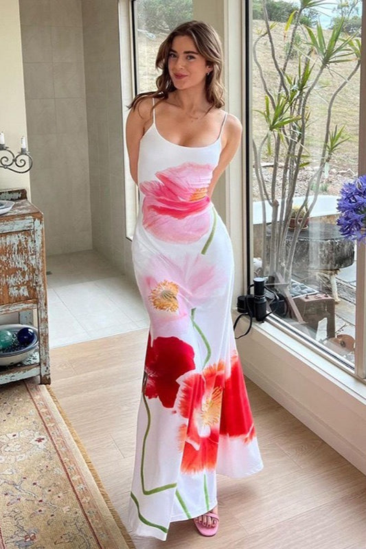 Spaghetti Strap Scoop Neck Oversized Floral Placement Print Maxi Dress 8