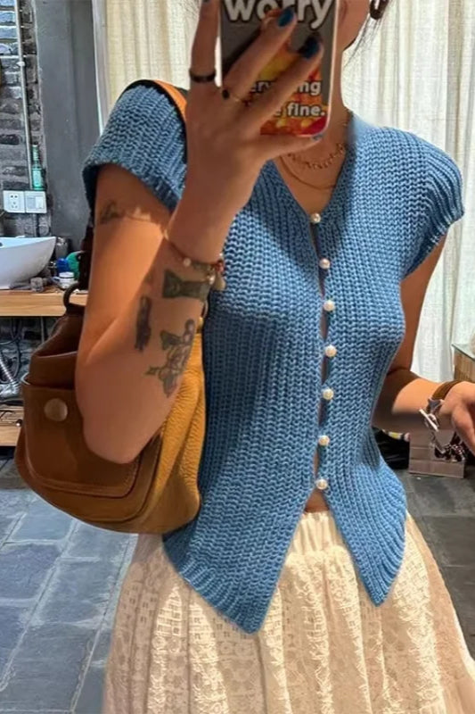 Knitted VNeck Cropped Cardigan