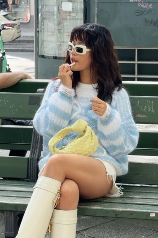 Trendy Color Block Stripe Loose Knit Sweater