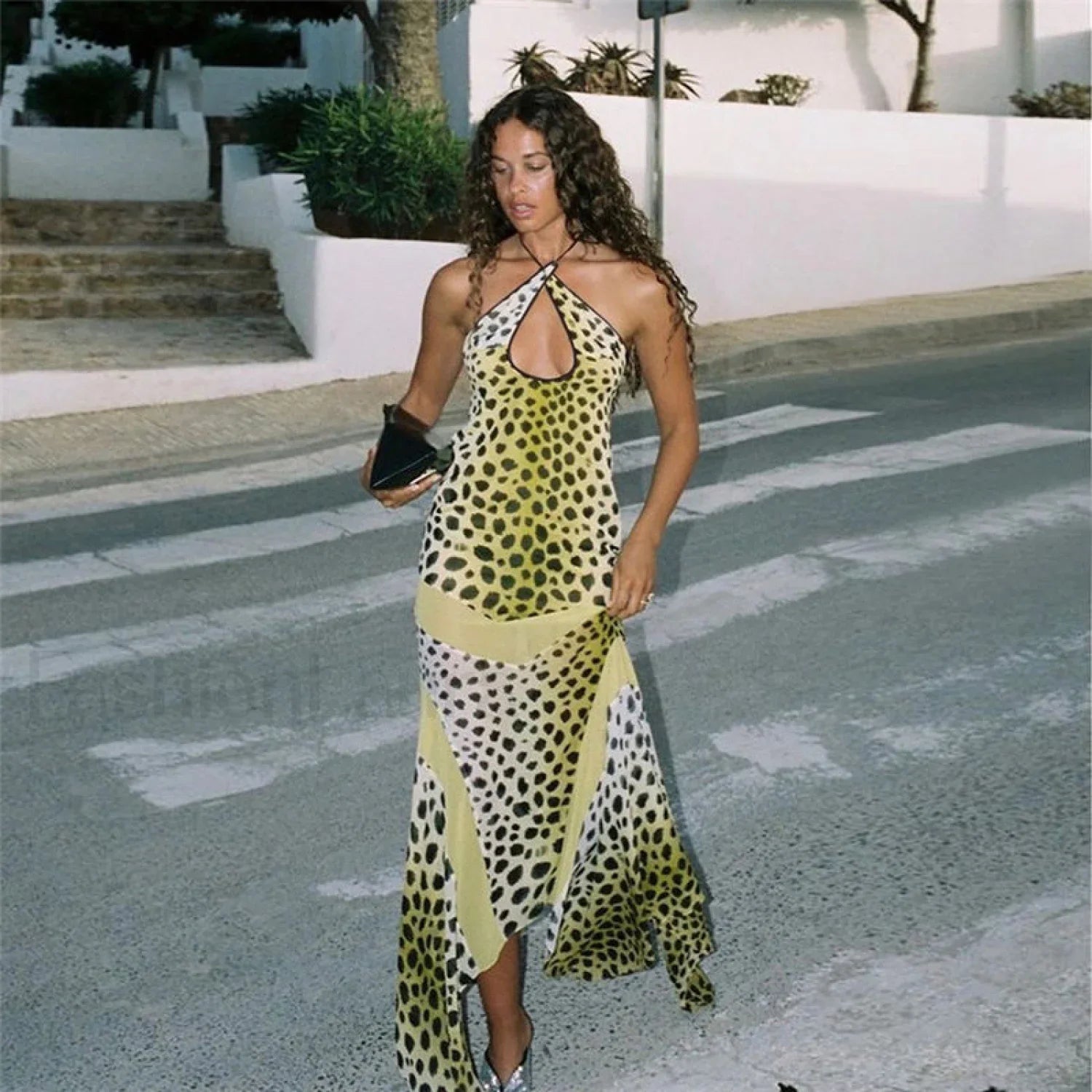Backless Neck Print Sexy Slim Fit Maxi Dress