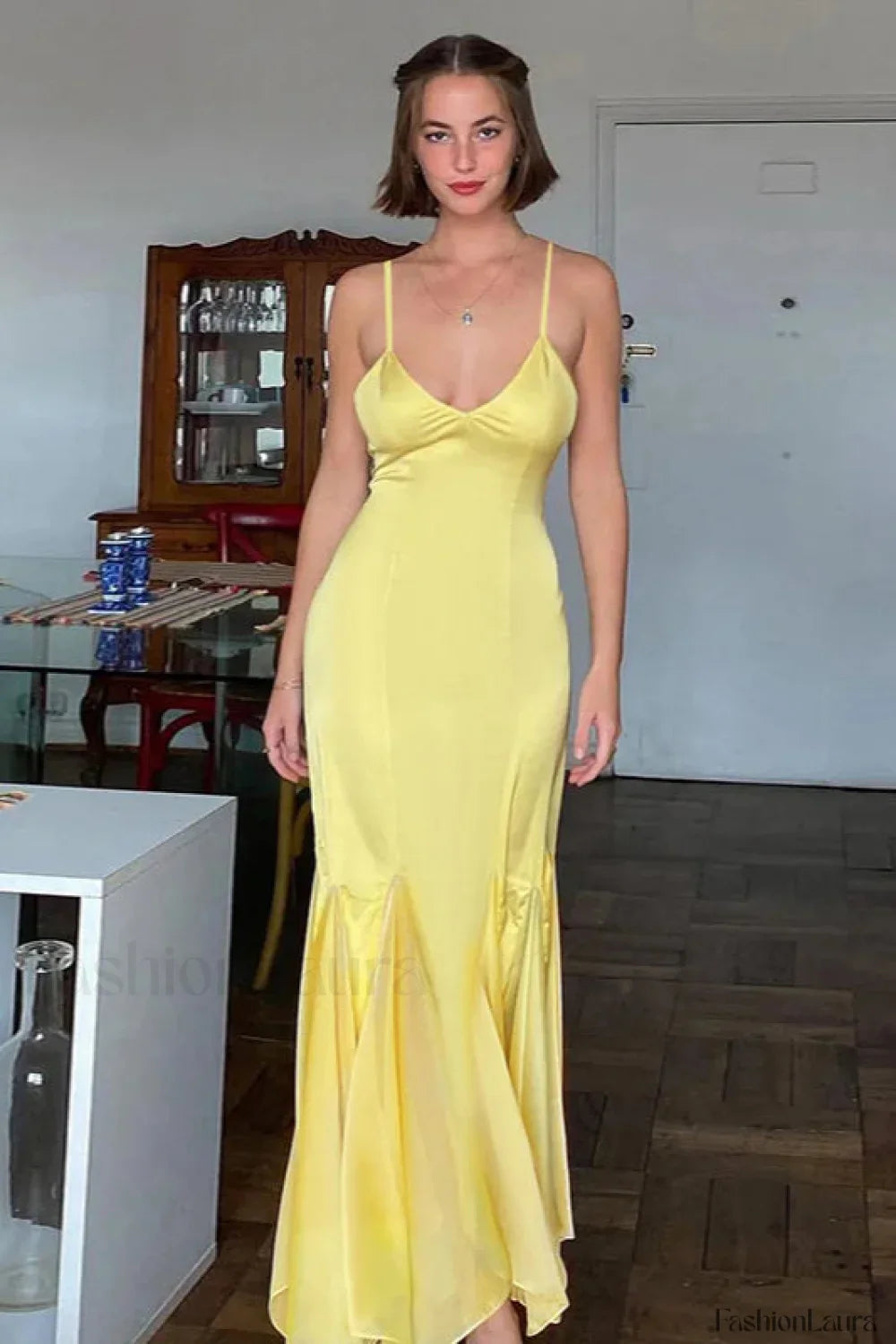 Backless Waist Slim Lotus French Temperament Suspender Maxi Dress