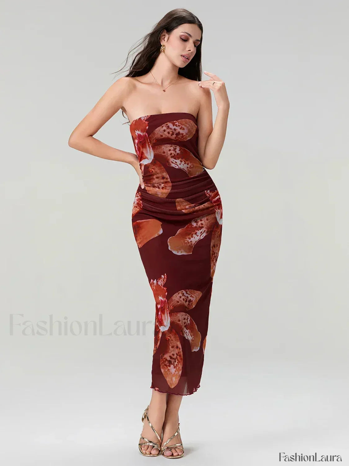 Bandeau Off-Shoulder Floral Dress