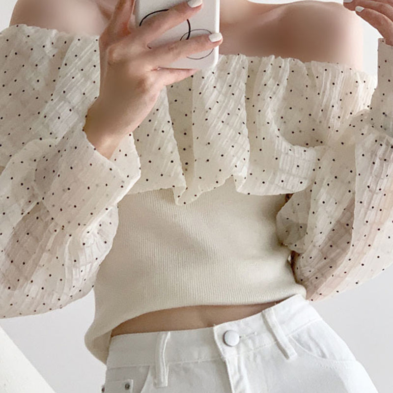 White Puff Sleeve T Polka Dots