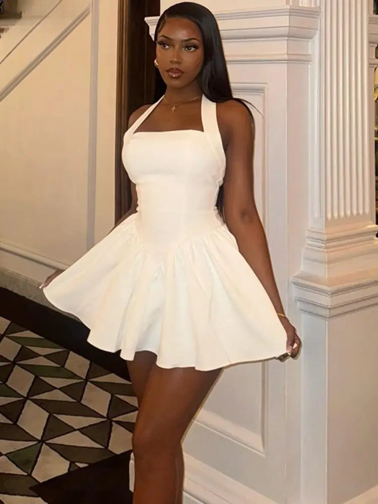 Solid Halter Backless ALine Party Dress