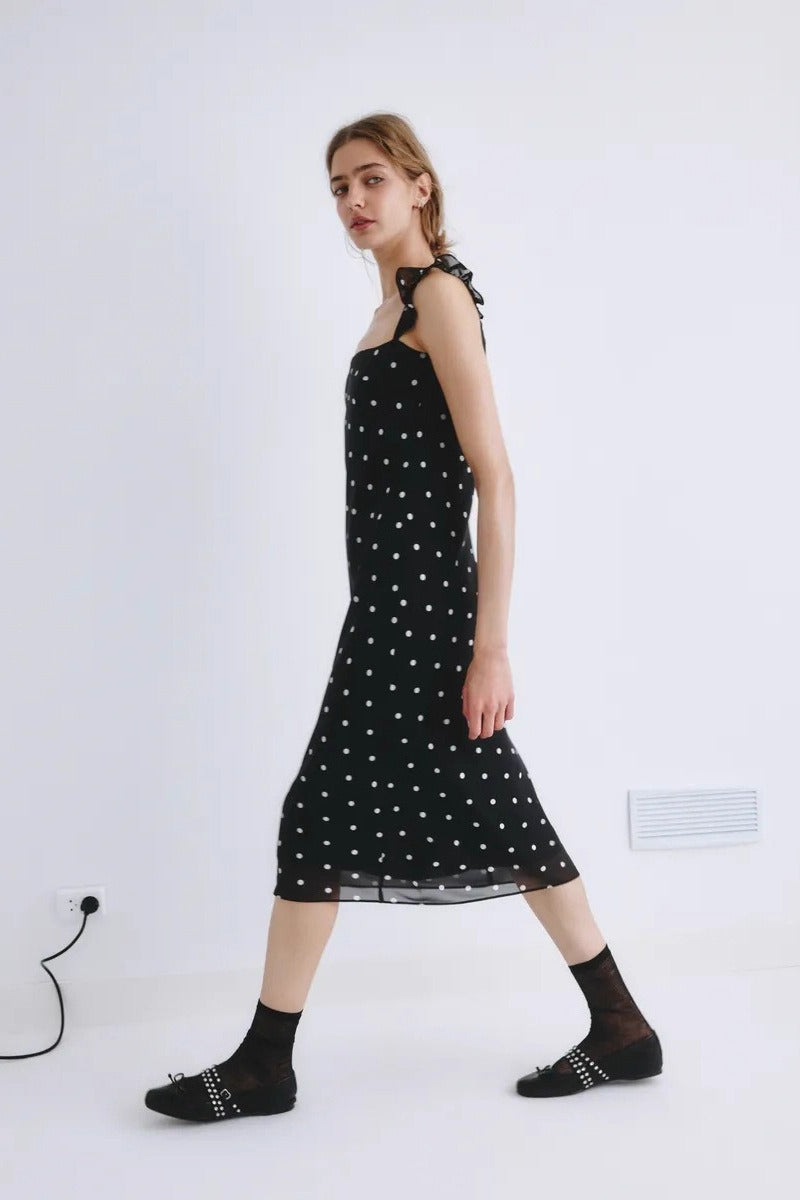 Spot Print Tulle Bodycon Midi Slip Dress