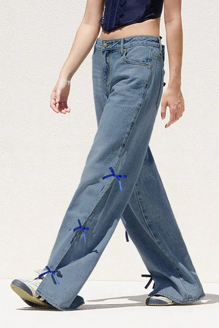 Contrast Bow Straight Jeans