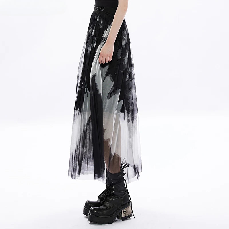 Women's Daily Tie Dyed Gauze Letter Embroidery Logo Rivet At Waist Fashion Girl Midlength Skirt