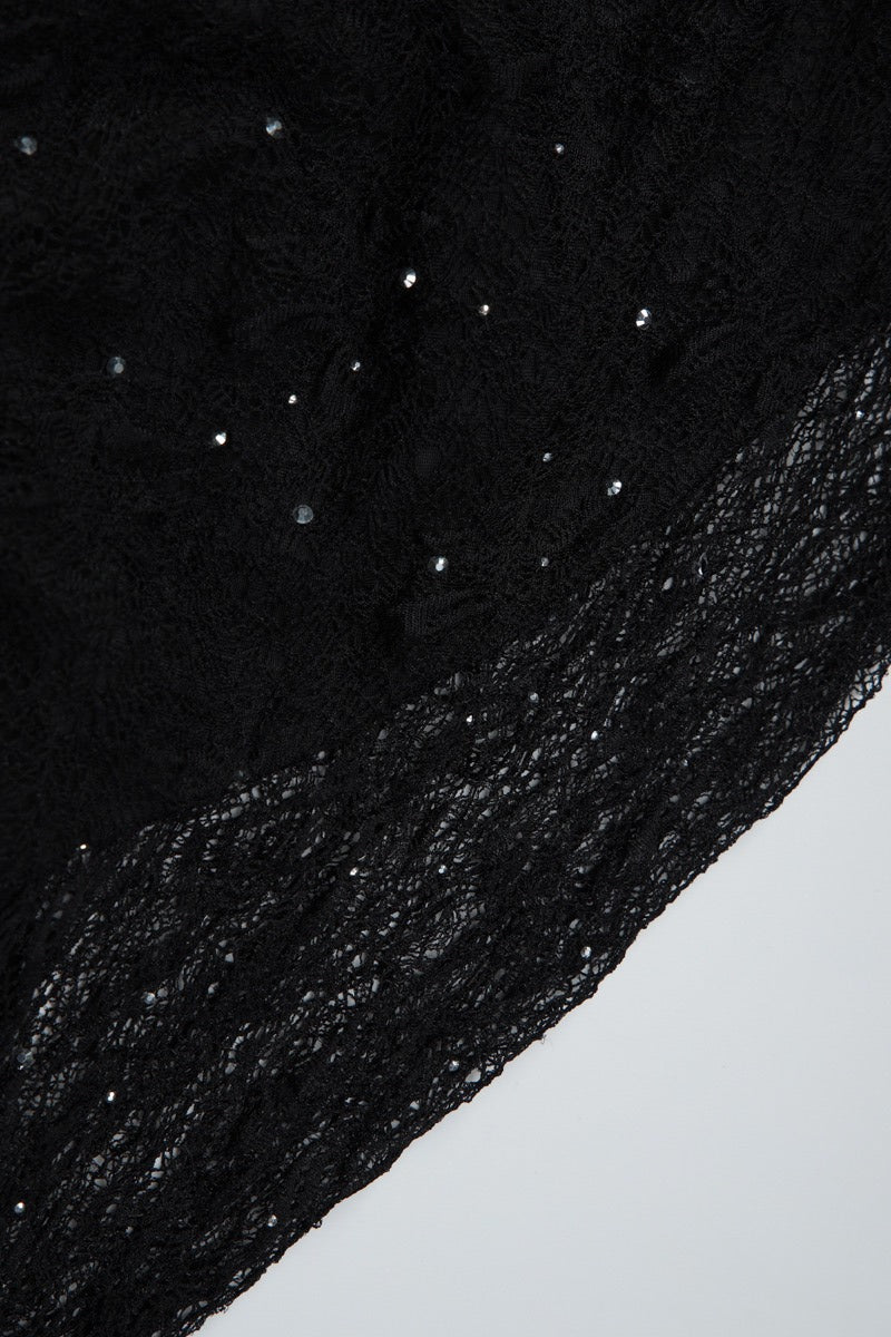 Black Turtleneck Long Sleeve Lace Rhinestone Bodycon Mini Dress 7