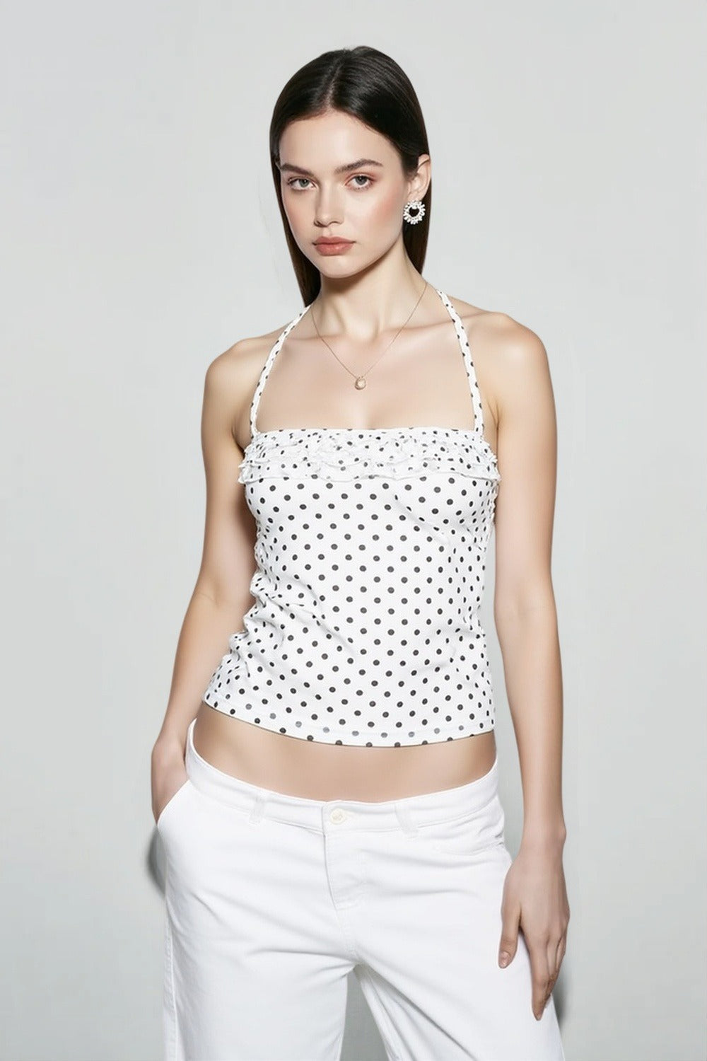 Polka dot ruched halter cami top