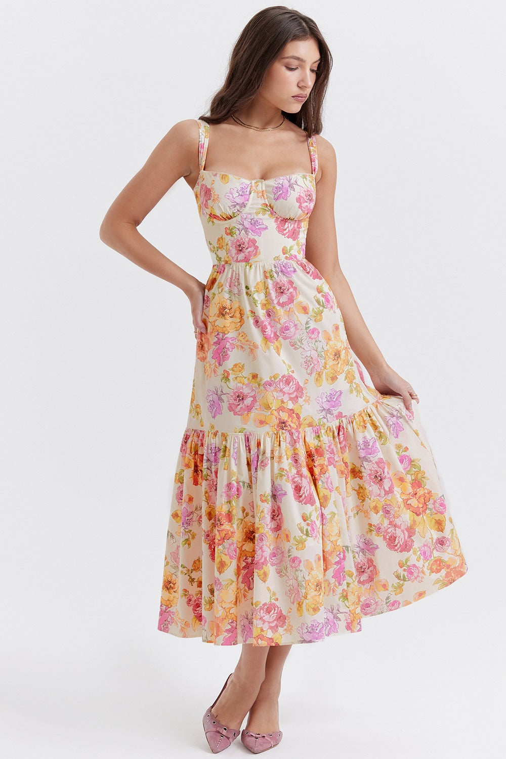 Bardot Flounce Hem Ditsy Floral Slip Dress