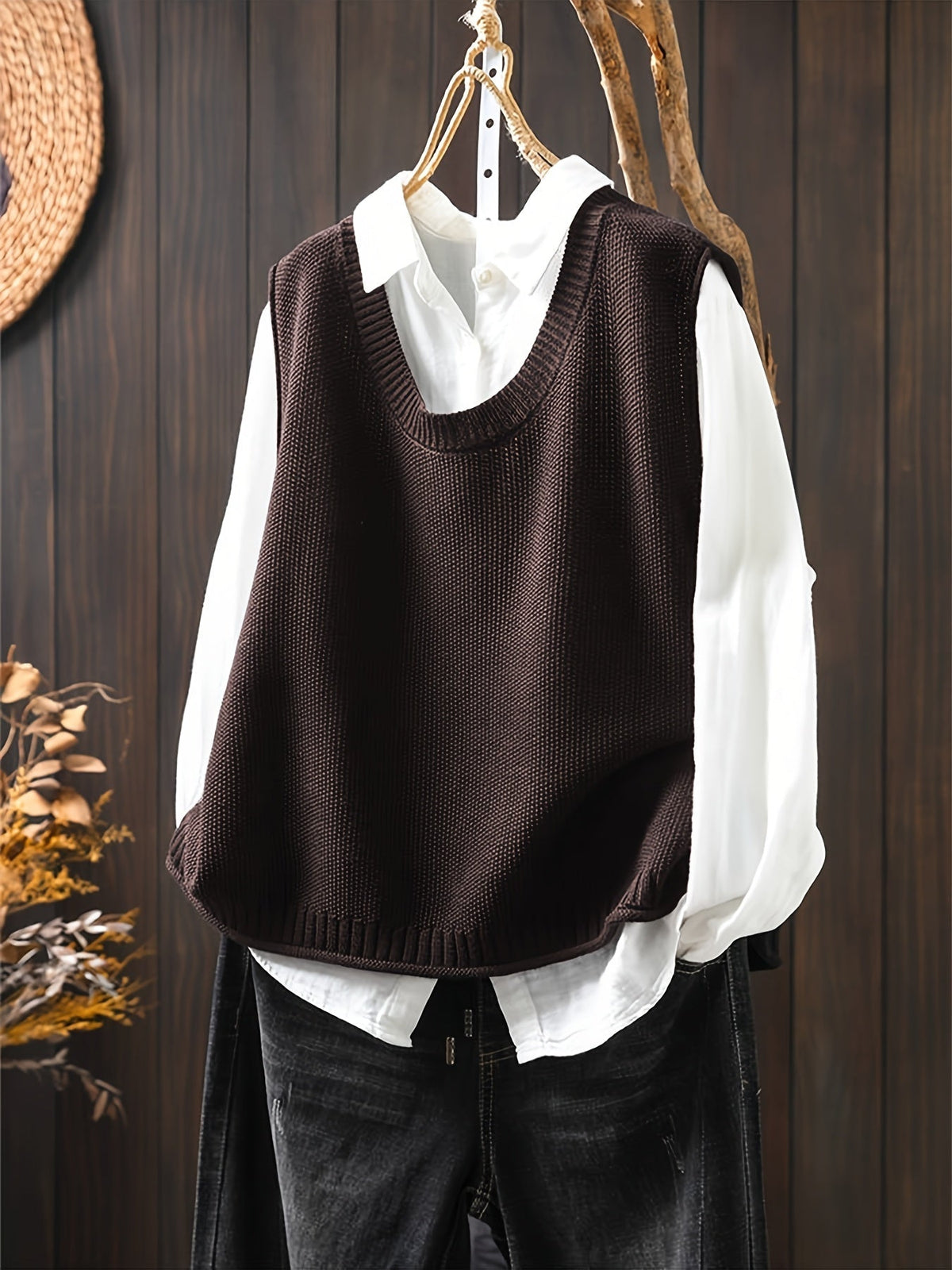 Round Neck Sleeveless Ribbed Knit Sweater Vest