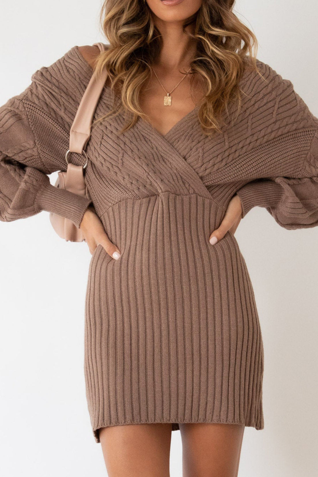 Cable Knit V-Neck Bodycon Midi Dress 10