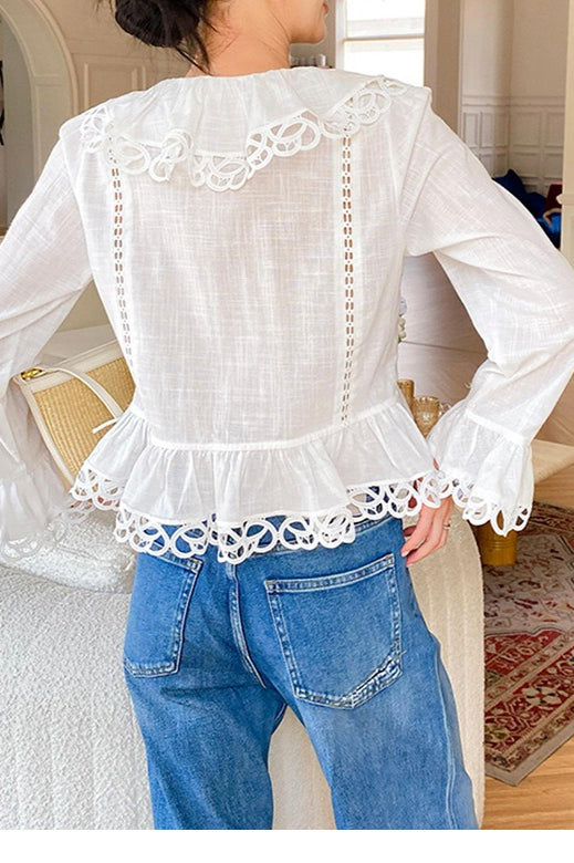 Tweed-Inspired French Design Long-Sleeve Blouse