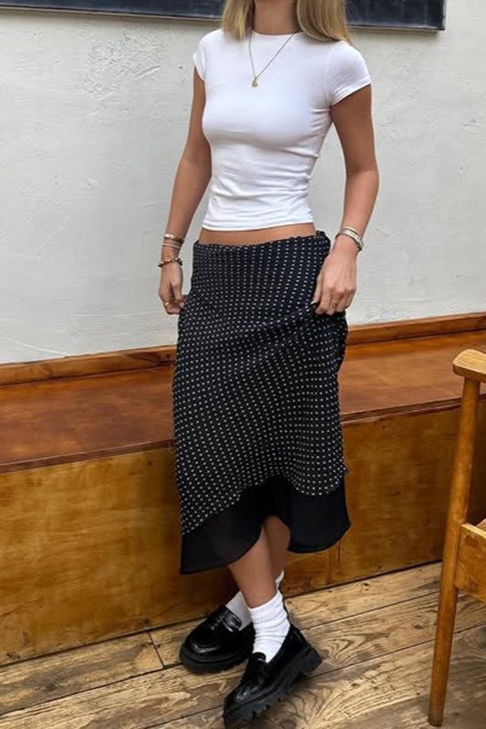 Polka Dot ALine Mesh Midi Skirt