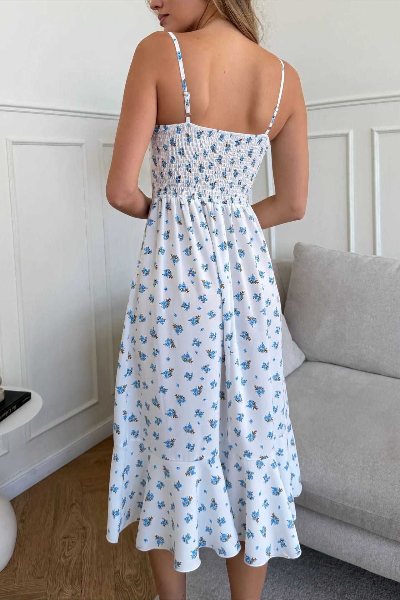 Tie Slit Printed Strap Floral Dress