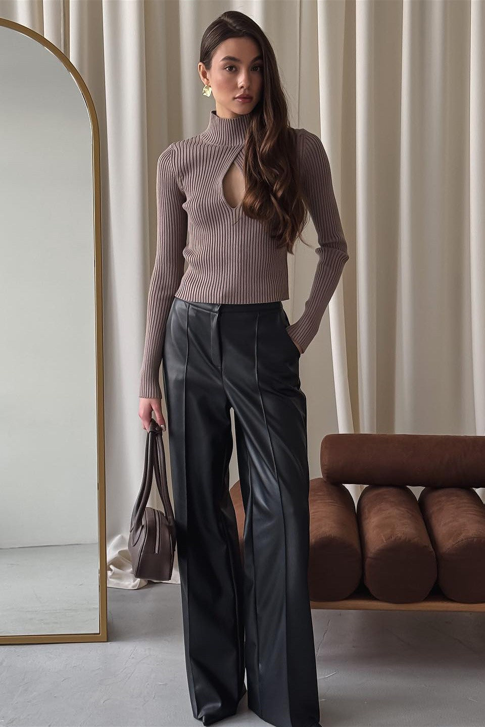 Turtleneck Openworks Knit Elegant Pullover Sweater