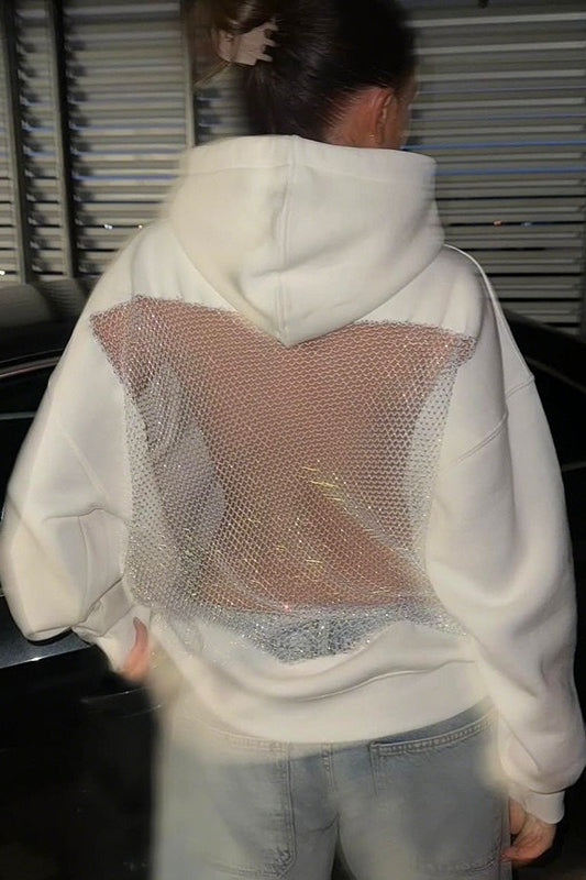 Sheer Mesh Panel Long Sleeve Hoodie