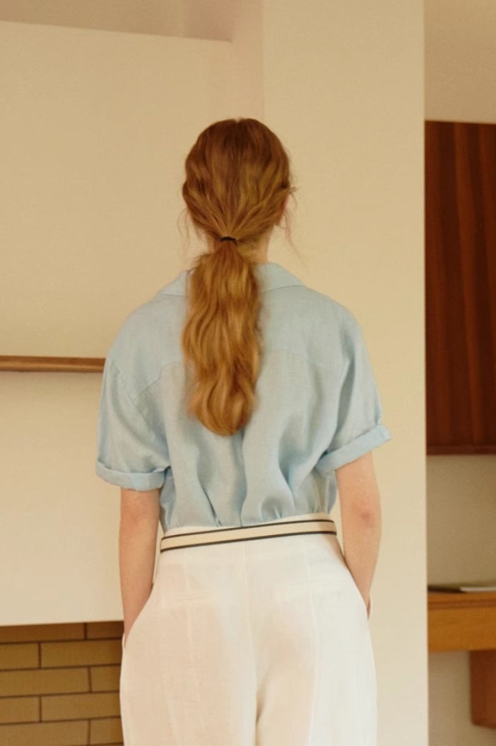 Linen French Deep V Short Blouse