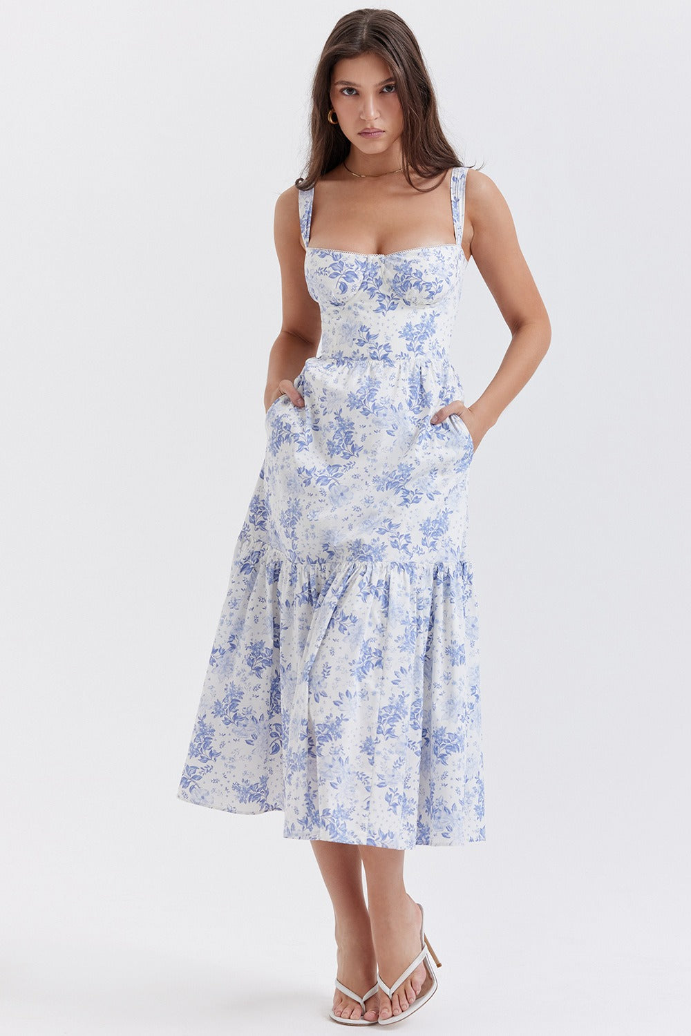 Bardot Flounce Hem Ditsy Floral Slip Dress