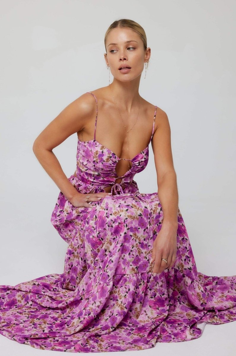 Verónica Premium Printed Maxi Strap Dress with Cut Outs Wardrobe Essential