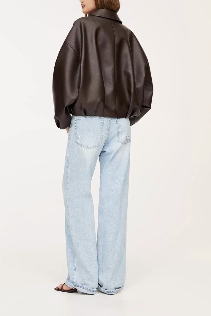 Retro Casual Faux Leather Bomber Jacket