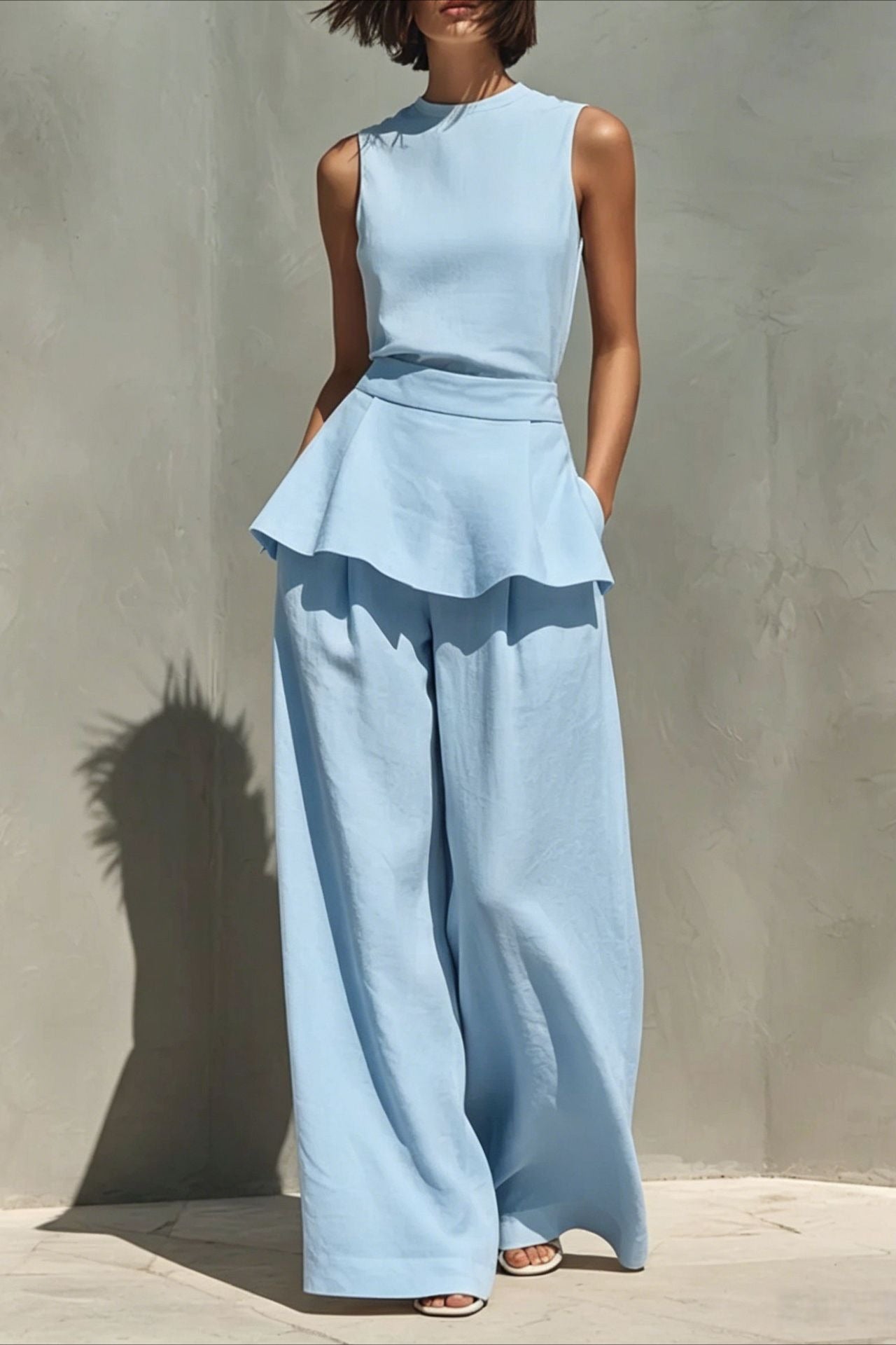 Sleeveless Minimalist Casual Two Piece Work Set