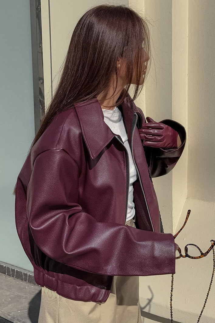 Vintage Wine Red Leather Biker Jacket