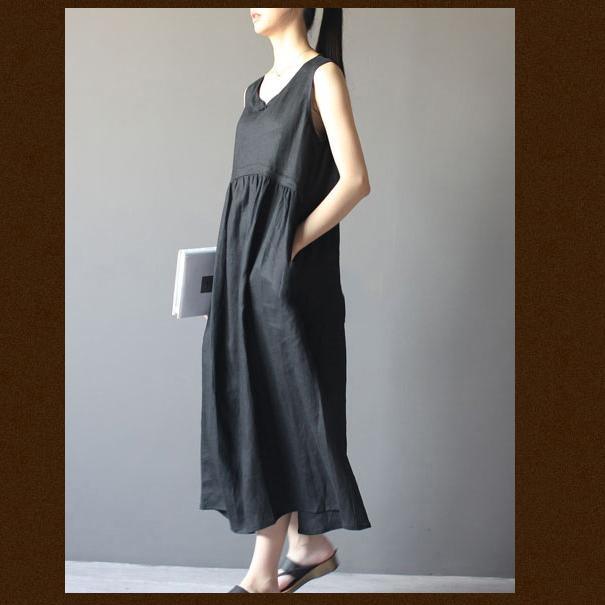 black summer dress linen sundress Retro maxi dresses