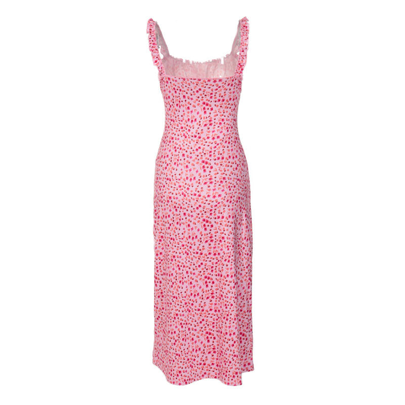 Red Floral Print Ruched Bust Strap Sleeveless Midi Dress 4