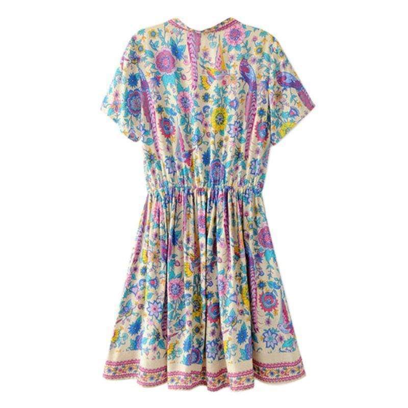 Boho Vintage Floral Print Mini Dress