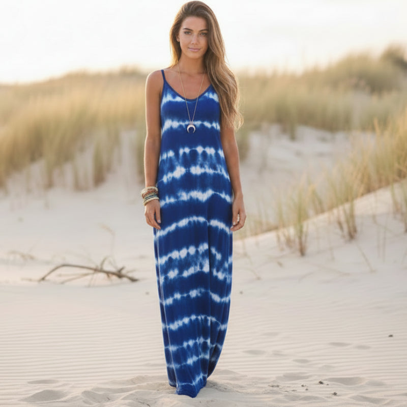 Boho Beach Hut Dresses, Maxi Dress Blue / S Sleeveless Casual Loose Maxi Dress