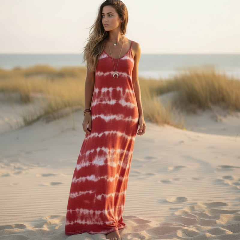 Boho Beach Hut Dresses, Maxi Dress Red / S Sleeveless Casual Loose Maxi Dress