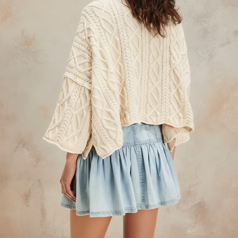 Retro Pleated Denim Mini Skirt