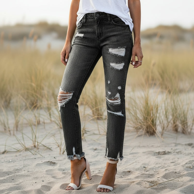 Boho Beach Hut Jeans, Pants, Denim Jeans, Skinny Jeans, Distressed Jeans Black / S Stretch Ripped Distressed Skinny High Waist Denim Pants