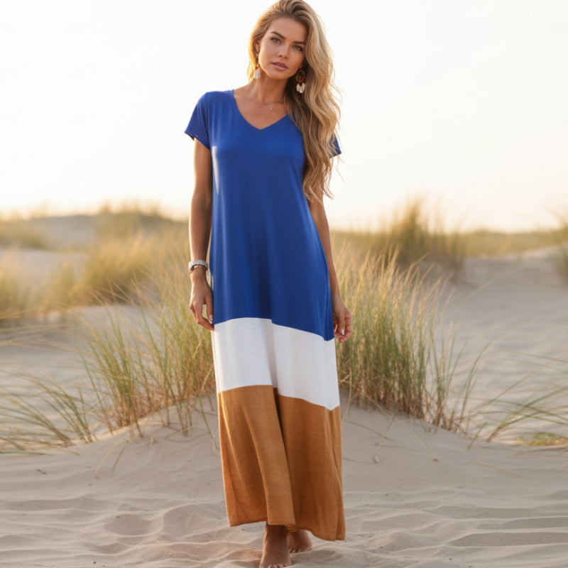 Boho Beach Hut Maxi Dress, Plus Size Dress Boho Casual Multi-Colored Maxi Dress Blue / S