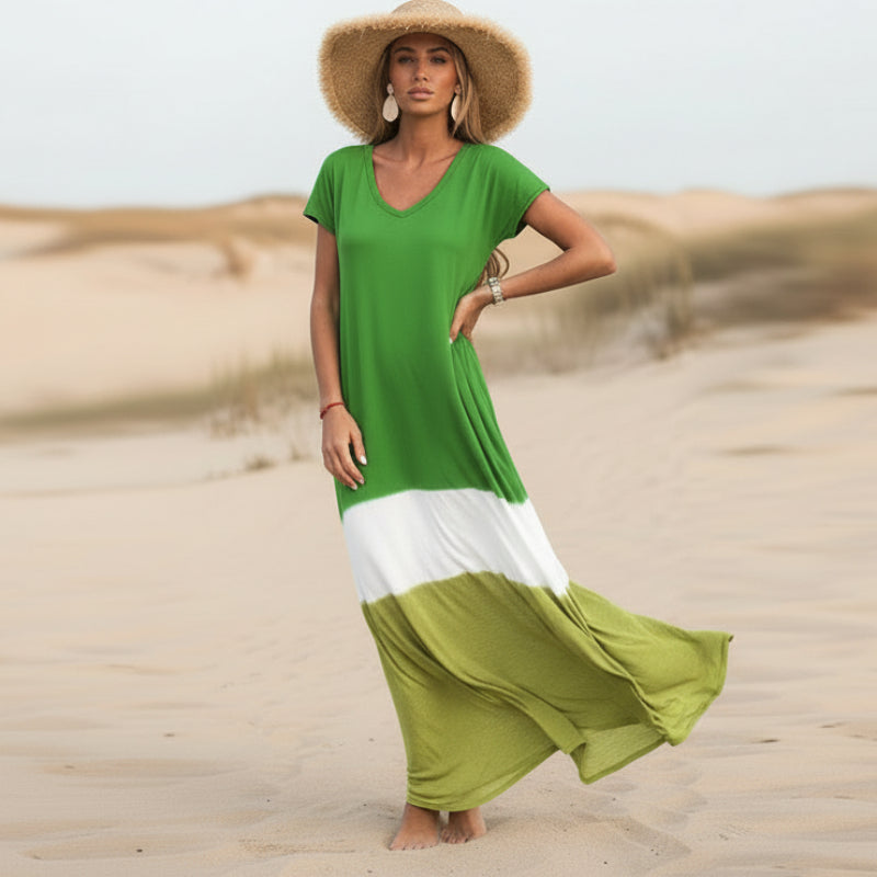 Boho Beach Hut Maxi Dress, Plus Size Dress Boho Casual Multi-Colored Maxi Dress Green / S